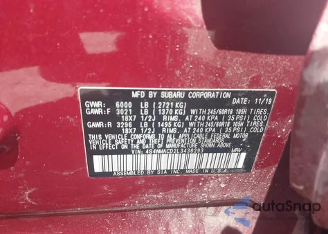 2020 Subaru Ascent Premium from USA, damaged, VIN 4S4WMACD2L3438293